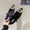 Sapatos Mary Jane de lã com salto grosso e fivela quadrada de strass estilo francês para pessoas baixinhas, versáteis e elegantes com design de fivela rasa