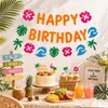 Banner de Fiesta de Cumpleaños de Verano Bandera Colgante Feliz Cumpleaños Decoración de Escena de Olas Tropicales del Océano y Palmera