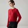 Suéter de punto de alta gama con cuello redondo para mujer, hecho con 75% cachemira y 25% seda de morera, con diseño de botones, perfecto para otoño e invierno, con un look relajado y elegante