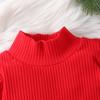 Conjunto de Duas Peças Feminino Europeu e Americano Outono e Inverno Novo: Blusa de Gola Alta com Detalhe de Ponto + Saia Plissada Xadrez Infantil