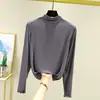 Camiseta Básica de Manga Larga con Cuello Alto de Modal Nueva Colección Primavera/Verano 2021 Estilo Coreano Ajustada Camiseta de Cuello Medio Alto Top Interior para Mujer