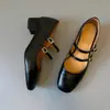 Sapatos Mary Jane Quadrados Estilo Retro Francês para Mulheres, Novo Estilo Primavera 2026, Salto Alto, Tira Única, Boca Rasa, Scarpins de Salto Grosso