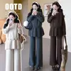 Diseño Nuevo Otoño/Invierno 2026 Conjunto de Punto para Maternidad con Parches + Pantalones de Pierna Ancha