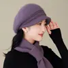 Sombrero para mujer de mediana edad y anciana, sombrero de piel de conejo grueso con forro polar para otoño e invierno, sombrero cálido de moda para madre, ciclismo de invierno frío