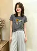 Camiseta de algodão canelado 220g direto da fábrica para mulheres, blusa de manga curta slim-fit Guangzhou Treze Linhas, fornecimento exclusivo da segunda leva de verão
