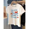 Diseño Retro Estilo Hong Kong Hombro Derecho Algodón Puro Manga Corta Verano para Mujer Único Estampado Holgado Camiseta Básica Superior que Reduce la Edad