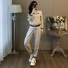 Traje deportivo y de ocio para mujer otoño e invierno Nueva Moda que reduce la edad cárdigan de cuello alto suéter floral ropa para correr traje de dos piezas