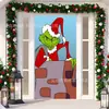 Cubierta de Puerta Decoración de Dibujos Animados del Grinch Cubierta de Puerta Navideña Monstruo Verde Grinch Tela Colgante Tapiz Fondo de Cubierta de Puerta