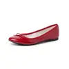 Bailarinas redondas estilo francés con lazo para mujer, piel de cordero roja charol, corte bajo, tacón medio, tacón grueso, zapatos Mary Jane