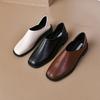 Sapatos Casuais Unisex de Bico Quadrado e Boca Baixa Novos de Primavera e Outono Sapatos Solteiros Femininos de Duas Formas Meio Chinelo Preguiçosos de Uma Peça Retrô Franceses de Couro Pequeno