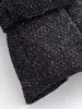 Roupas Femininas Estilo Europeu e Americano, Blazer Acinturado, Blazer de Tweed Preto e Branco, Blusa de Manga Longa, Novo Estilo de Roupa Feminina