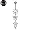 Anillo para Ombligo Perforado de Aleación de Titanio F316 con Flor de Zircón Colgante de Gota de Agua Anillo para Ombligo G23 Stud para Ombligo