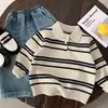 Roupa Infantil Estilo Coreano Suéter para Meninos Camisa Polo Infantil Tricô Outono Inverno 2026 Novo Top para Meninos Pequenos