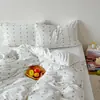 Conjunto de cama de algodão macio e amigo da pele em jacquard de cereja estilo coreano para meninas, perfeito para dormir sem roupa, conjunto fresco e fofo de quatro peças