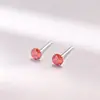 Pendientes de Plata Pura S999 Super Brillantes con Circonita Roja de Cuatro Garras Joyería de Oreja Simple Versátil Pendientes para Perforaciones