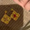 Pendente Vermelho Flor de Gelo Cravejado de Diamantes Estilo Palácio Italiano Colar Escovado Feminino Trevo de Quatro Folhas Coríndon Estilo Buccio Corte Retrô
