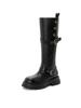 Botas de caballero con suela gruesa por encima de la rodilla para mujer, estilo retro, versátiles, que aumentan la altura y adelgazan, con solapa de doble uso.