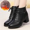 Botines cortos para madre de mediana edad Forrados de vellón Cálidos Zapatos de cuero Otoño e Invierno Suela blanda Combinan con todo Mediana edad Mediana edad y Ancianos Zapatos de algodón Botas Martin de ocho ojales