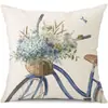 Funda de almohada de lino con estampado de letras de hortensia nueva transfronteriza de Amazon para cojín de sofá de sala de estar en casa, mesita de noche