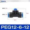 Conector neumático de plástico azul en T PY6 tubo de gas inserción rápida PW junta rápida PEG12-8/4/10 reductor