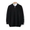 Suéter 100% Lana Pura para Hombre con Cuello Polo y Media Cremallera, Suéter Holgado Engrosado, Nuevo Suéter de Lana Tejido para Otoño e Invierno
