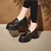 Sapatos Jk Loafers Estilo Britânico com Elevação Interna 2025 Primavera Novos Couro Macio Solado Grosso Elevação Salto Grosso Sapatos Pequenos de Couro Pretos para Mulheres