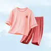 Pijama de Verão Infantil, Conjunto de Meia-Manga de Modal para Meninos, Roupa de Ar Condicionado de Seda Gelada para Crianças Maiores, Roupa de Casa para Bebês Meninas