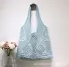 Bolsa de Ombro Única de Algodão Tecido Grande Capacidade para Mulheres 2026 Novo Estilo Bolsa Tote de Malha Vazada Bolsa de Praia para Férias na Beira-Mar