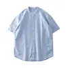 Nueva Camisa Casual Retro Japonesa de Manga Corta para Hombre, Cuello Alto, Poliéster Algodón, Delgada, Transpirable, Oxford, Color Sólido, Moderna