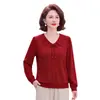 Camiseta de manga larga para mujeres de mediana edad y mayores, adecuada para usar como capa exterior, talla grande, corte holgado, elegante, cubre el abdomen, capa base de otoño