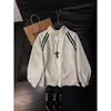 Chaqueta de Patchwork Rayada Negra para Hombre, Cardigan Sudadera de Marca Trendy de Otoño para Jóvenes, Chaqueta Deportiva con Cuello Alto
