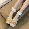 Calcetines de encaje blancos para mujer, calcetines finos de verano, calcetines hasta la pantorrilla, calcetines de encaje, calcetines de tenis de viento de ballet huecos transpirables