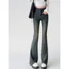Comercio transfronterizo Cemento Adelgazante 2026 Cintura Alta Bodycon Otoño Elástico Gris Micro Campana Jeans Pantalones de Campana Mujer Mujer Nuevo