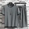 Camiseta de manga curta nova masculina e feminina shorts de seda gelada verão solto plus size secagem rápida conjunto calça esportiva casual de cinco pontas