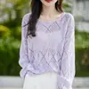 Blusa de Verão Transfronteiriça de Linho Ombro a Ombro com Renda e Padrão de Diamante, Solta, de Manga Longa para Mulheres, Camisa Elegante e Fresca com Proteção Solar