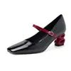 Zapatos de Tacón Únicos de Diseño No Replicado con Tacones Distintivos, Versátiles para el Trayecto Diario, Zapatos de Salón Poco Profundos con Punta Cuadrada Pequeña, Zapatos Mary Jane de Cuero Genuino con Bloques de Color