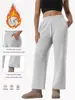 Calça larga de veludo branco europeia e americana transfronteiriça para mulheres, forrada com fleece de inverno, espessa, com bolsos inclinados, calça casual quente, Amazon Temu