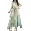 Novo vestido de verão estilo coreano verde puro para férias, vestido longo com gola halter, patchwork de renda floral, emagrecedor