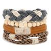 Combinação de Contas de Madeira Quentes Transfronteiriças Terno de Couro de Vaca Pulseira Masculina Vintage Europeia e Americana Tecida DIY Pulseira de Couro Pulseira