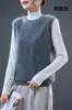 Colete suéter sem mangas gola redonda em lã cashmere cor de macaron, novo top de tricô para o início do outono