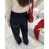 Pantalones vaqueros Baishi Wang antidecoloración con diseño de hoz, lavados, de color contrastante, de cintura alta, adelgazantes, de pierna ancha para otoño e invierno para mujer