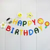 Bandera de cumpleaños de girasol de dibujos animados con cara sonriente, pancarta de margarita y girasol estilo ins para colgar, decoración para bar, fiesta navideña