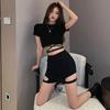 Rua Principal Primavera Novo Estilo Coreano Roupas de Dança Jazz Conjunto Elástico Feminino Top de Cintura Alta Shorts de Dança Conjunto de Duas Peças Tendência