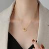 Colar Pingente Cilíndrico de Anel Duplo Dourado Simples Ins que Não Desbota para Mulheres Celebridade da Internet Kuaishou Moda Personalizada Corrente para Clavícula