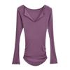 Pure Desire Spice Girl Style Horn Sleeve Brushed Top Feminino Outono e Inverno Novo Sexy Deep V Lapela Plissado Cintura Alta T-shirt Top