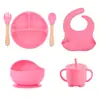 Baberos de Silicona, Baberos para Alimentar Bebés, Baberos Impermeables de Grado Alimenticio para Comer, Baberos Finos para Saliva, Juego de Vajilla Infantil Anti-Suciedad