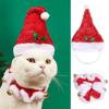 Atmósfera navideña deja bola de lana de franela roja Campana sombrero elástico collar set de accesorios para cachorro gato