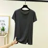 Nueva Camiseta de Modal para Mujer 2026, Primavera y Verano, Manga Corta, Delgada, Se Puede Usar Afuera, Color Sólido, Casual, Corte Holgado, Top con Abertura Lateral