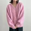 Atmósfera de Otoño e Invierno Estilo Perezoso Suéter de Punto con Cuello en V para Mujer 2024 Nuevo Estilo Coreano Prenda Superior de Punto en Capas