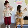 Conjunto Colorido de Bolinhas com Laço para Meninas, Moda Coreana Elegante Conjunto de Duas Peças para Menininhas, Roupa de Primavera para Crianças Pequenas